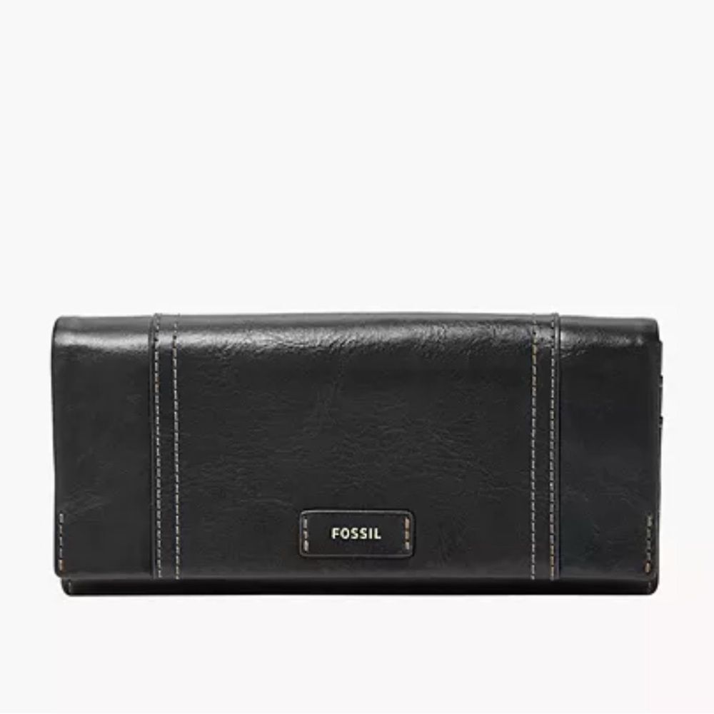 Fossil Ellis 29 Black Leather Wallet Clutch